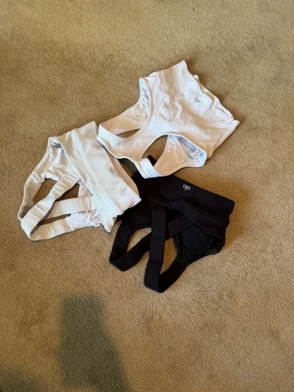 ALO Yoga Black & White Ribbed Racerback Sports Bras - 3 Pack - Picture 2 of 2